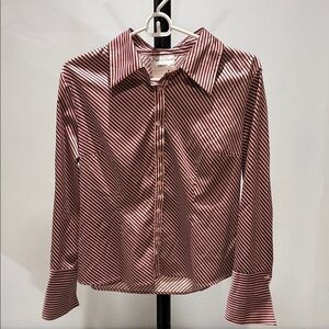 Fred David Burgundy and White Striped Blouse